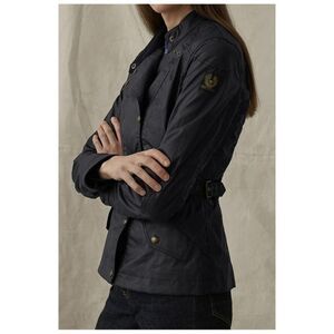 Belstaff Women's Black Waxed Cotton Jacket Size 8 Gold/Bronze Accents